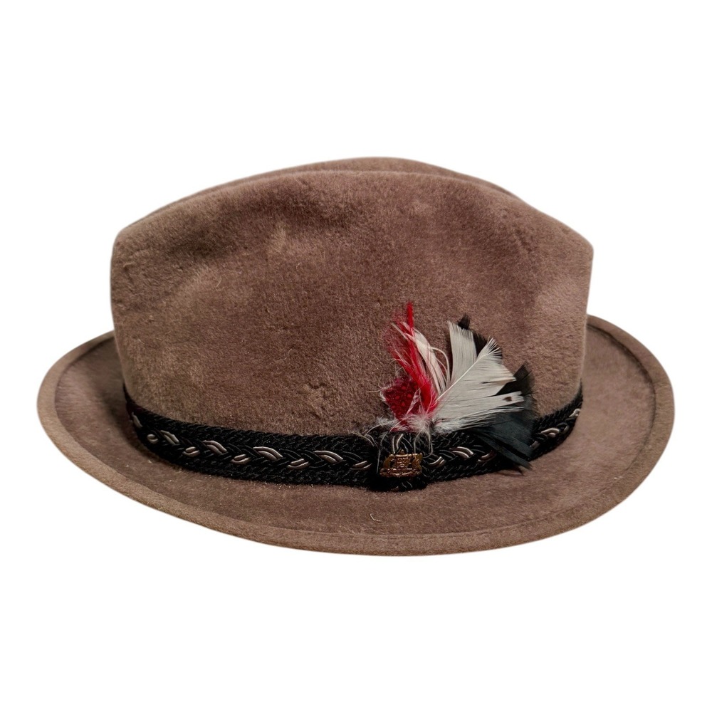 Vintage 50's Stetson Men's The Sovereign Velour Fedora Hat Feathers Brown 7‎ 1/4